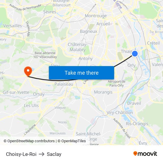 Choisy-Le-Roi to Saclay map
