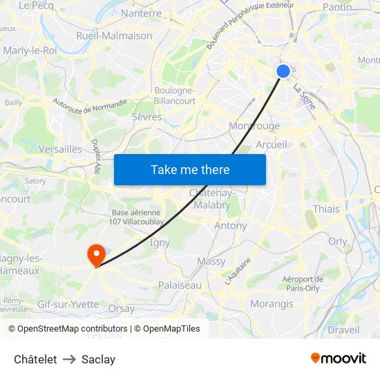 Châtelet to Saclay map