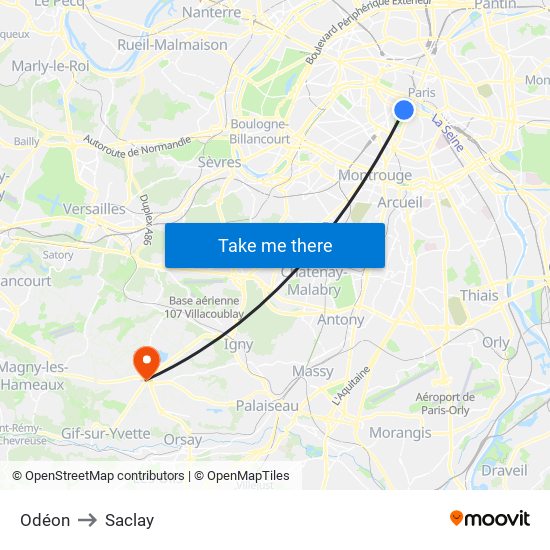 Odéon to Saclay map