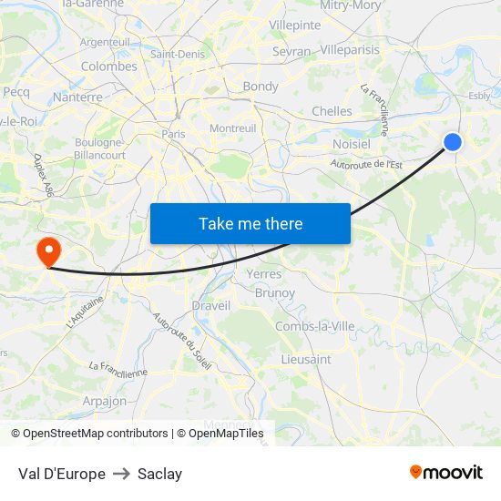 Val D'Europe to Saclay map