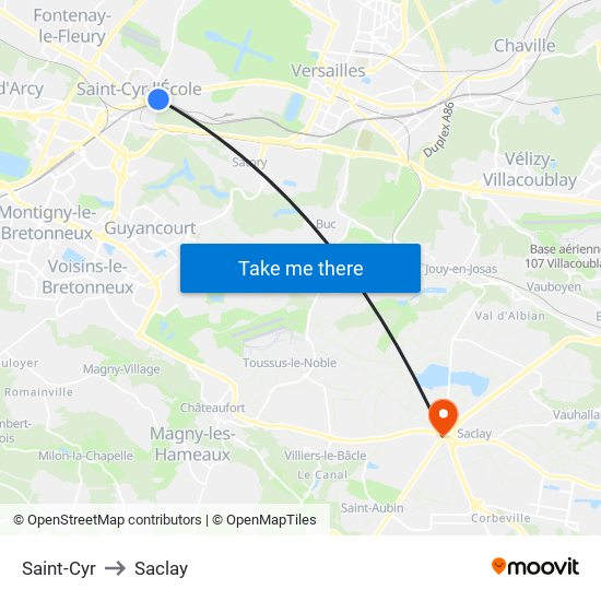 Saint-Cyr to Saclay map