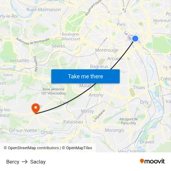 Bercy to Saclay map