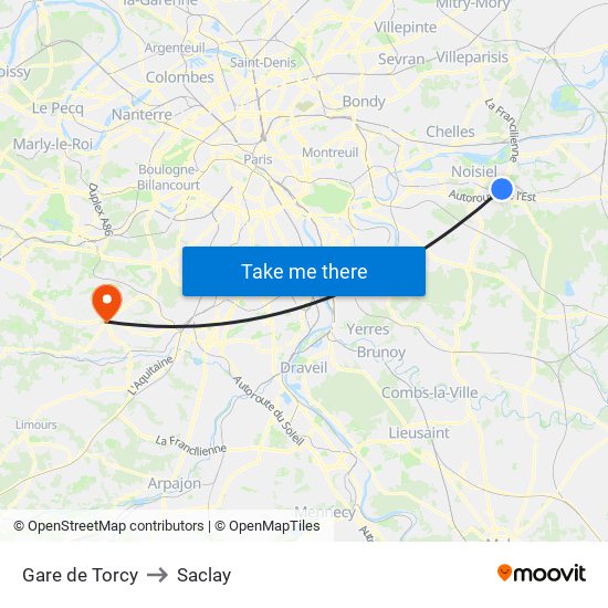 Gare de Torcy to Saclay map