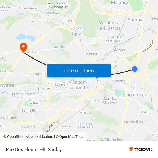 Rue Des Fleurs to Saclay map
