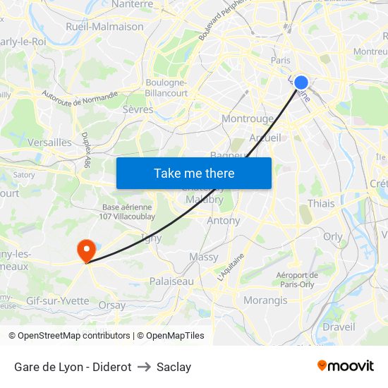 Gare de Lyon - Diderot to Saclay map