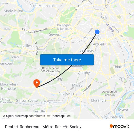 Denfert-Rochereau - Métro-Rer to Saclay map