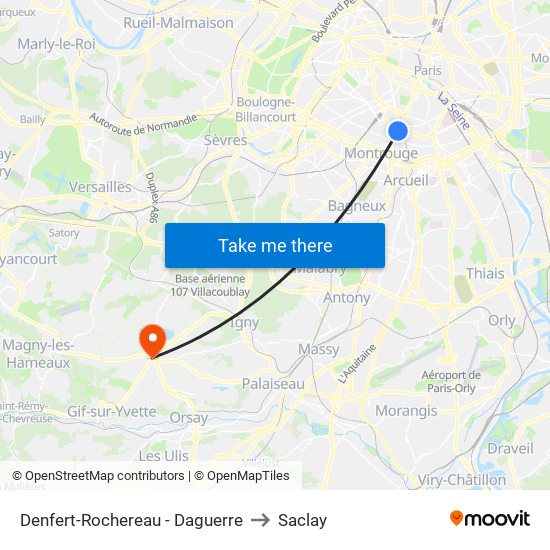 Denfert-Rochereau - Daguerre to Saclay map