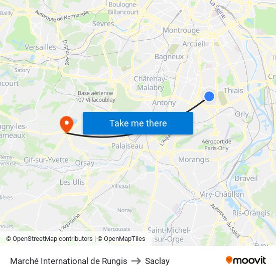 Marché International de Rungis to Saclay map