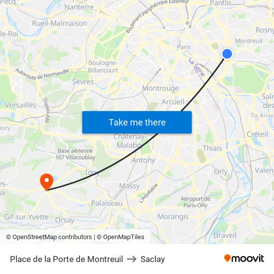 Place de la Porte de Montreuil to Saclay map