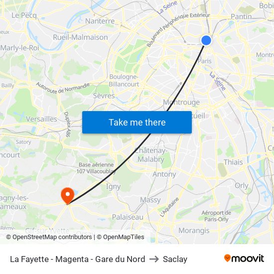 La Fayette - Magenta - Gare du Nord to Saclay map