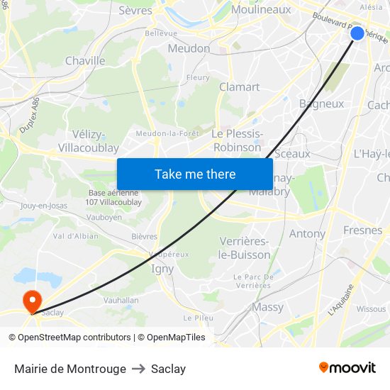 Mairie de Montrouge to Saclay map