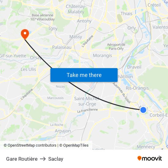 Gare Routière to Saclay map