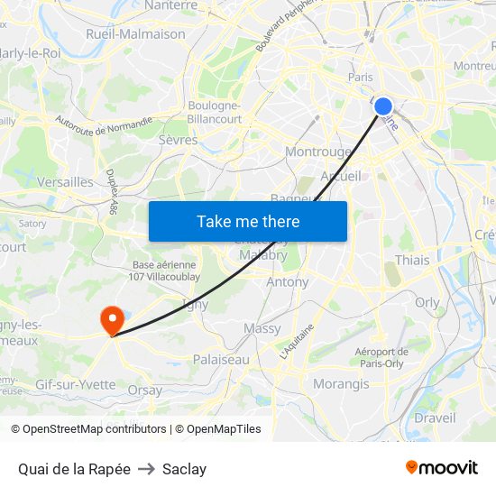 Quai de la Rapée to Saclay map