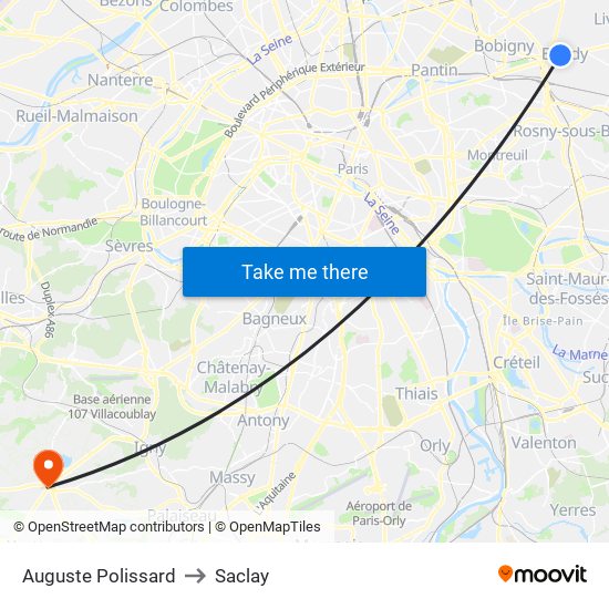 Auguste Polissard to Saclay map