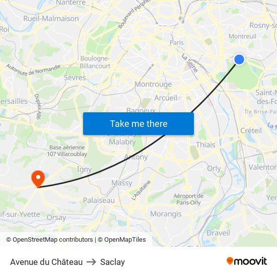 Avenue du Château to Saclay map