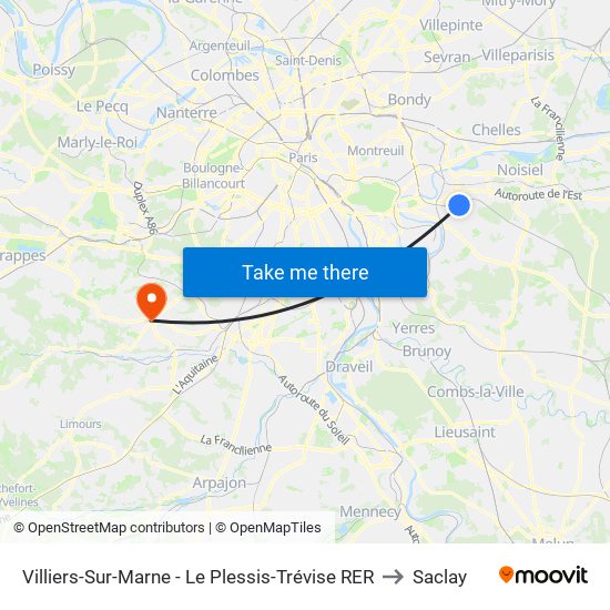 Villiers-Sur-Marne - Le Plessis-Trévise RER to Saclay map