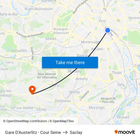 Gare D'Austerlitz - Cour Seine to Saclay map