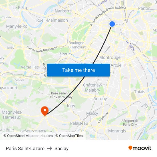 Paris Saint-Lazare to Saclay map