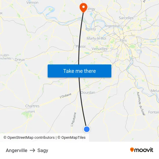Angerville to Sagy map