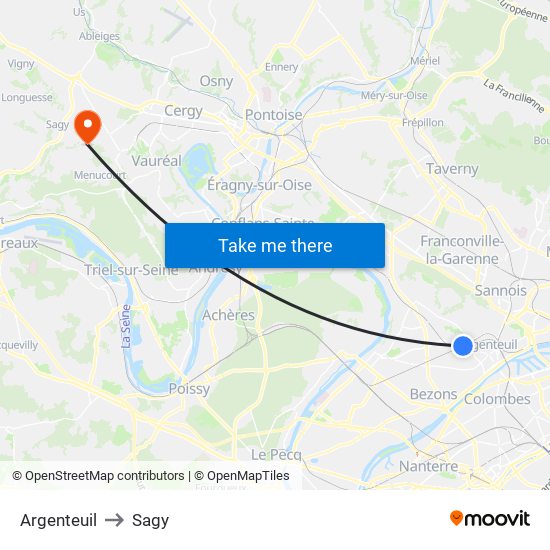 Argenteuil to Sagy map