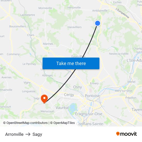 Arronville to Sagy map