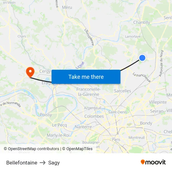 Bellefontaine to Sagy map