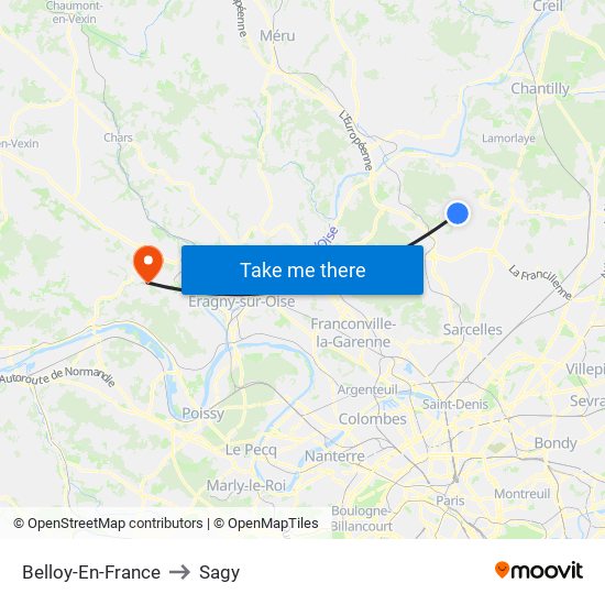 Belloy-En-France to Sagy map