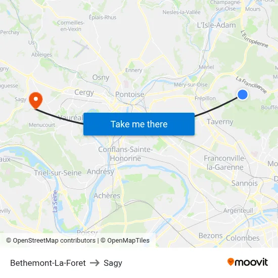 Bethemont-La-Foret to Sagy map