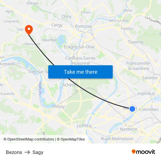 Bezons to Sagy map