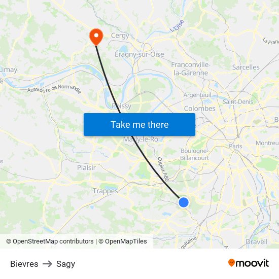 Bievres to Sagy map