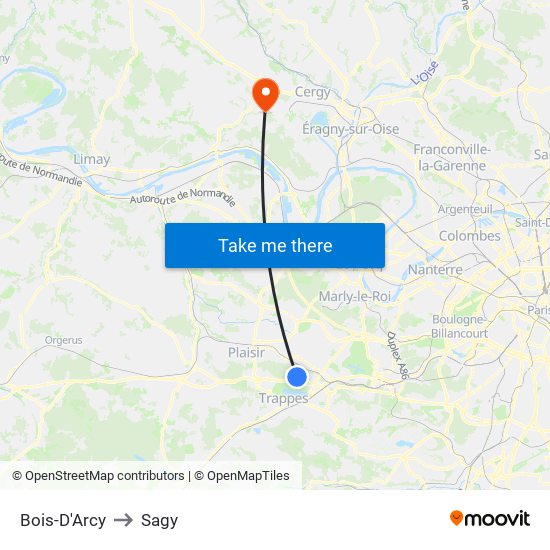 Bois-D'Arcy to Sagy map