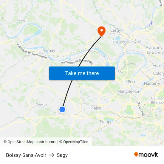 Boissy-Sans-Avoir to Sagy map