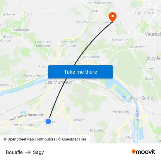 Bouafle to Sagy map