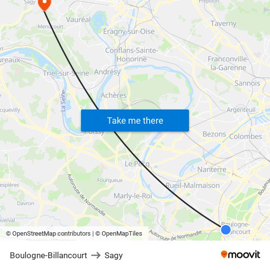 Boulogne-Billancourt to Sagy map