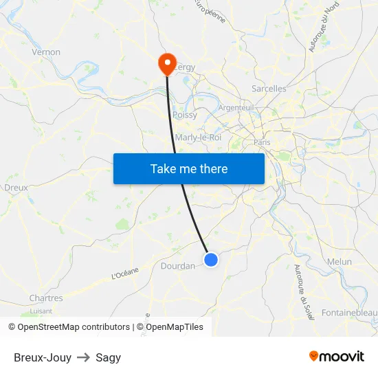 Breux-Jouy to Sagy map
