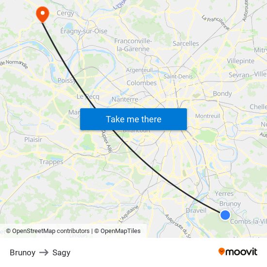 Brunoy to Sagy map