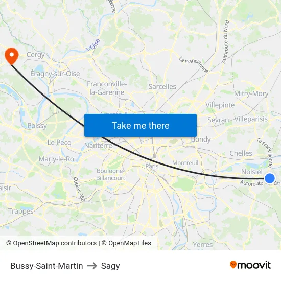 Bussy-Saint-Martin to Sagy map