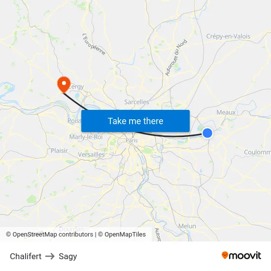 Chalifert to Sagy map