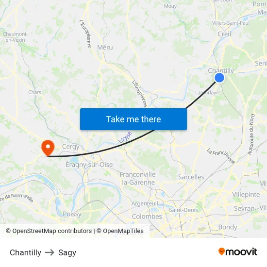 Chantilly to Sagy map