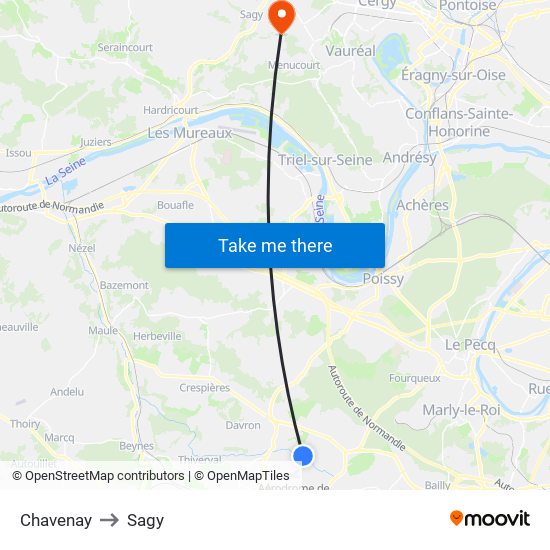 Chavenay to Sagy map