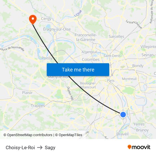 Choisy-Le-Roi to Sagy map