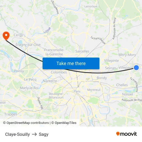Claye-Souilly to Sagy map