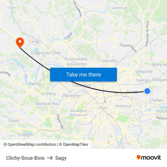 Clichy-Sous-Bois to Sagy map