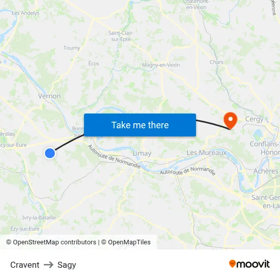 Cravent to Sagy map