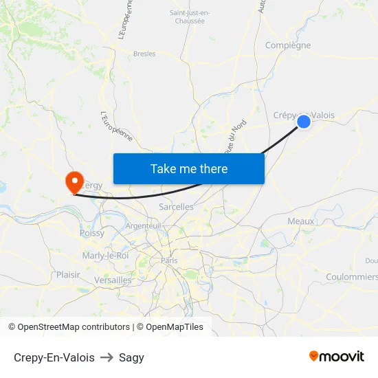 Crepy-En-Valois to Sagy map