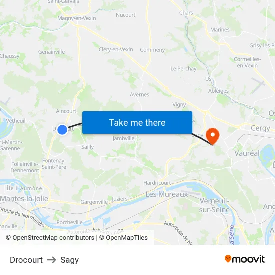 Drocourt to Sagy map