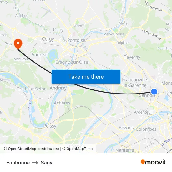 Eaubonne to Sagy map