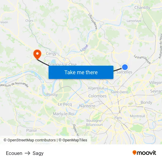 Ecouen to Sagy map