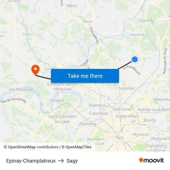 Epinay-Champlatreux to Sagy map