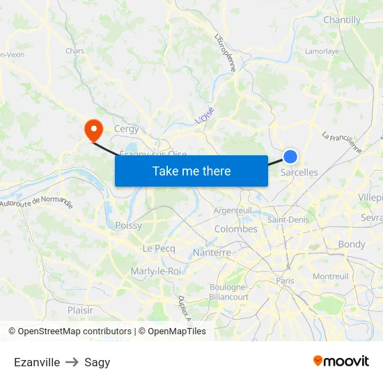 Ezanville to Sagy map